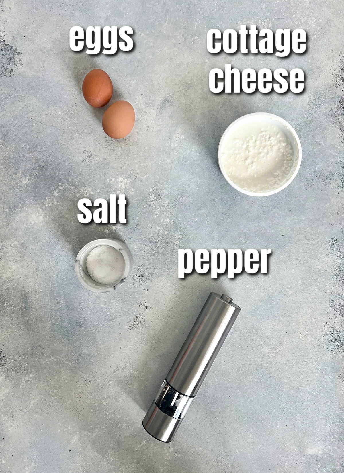 Ingredients for making high protein scrambled eggs with cottage cheese