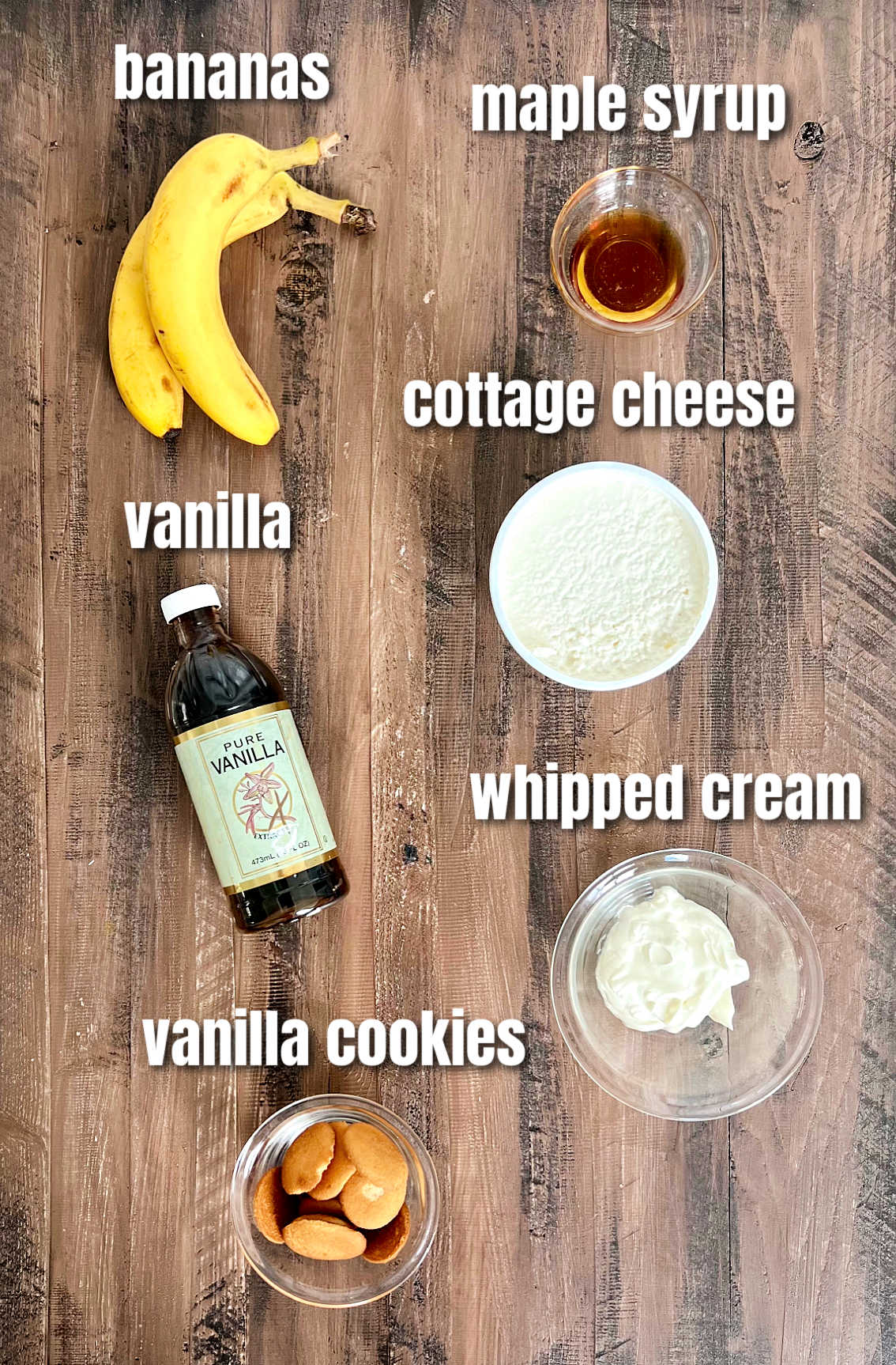 Ingredients for making Cottage Cheese Banana Pudding.