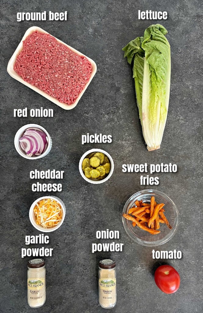 Ingredients for making burger bowls.
