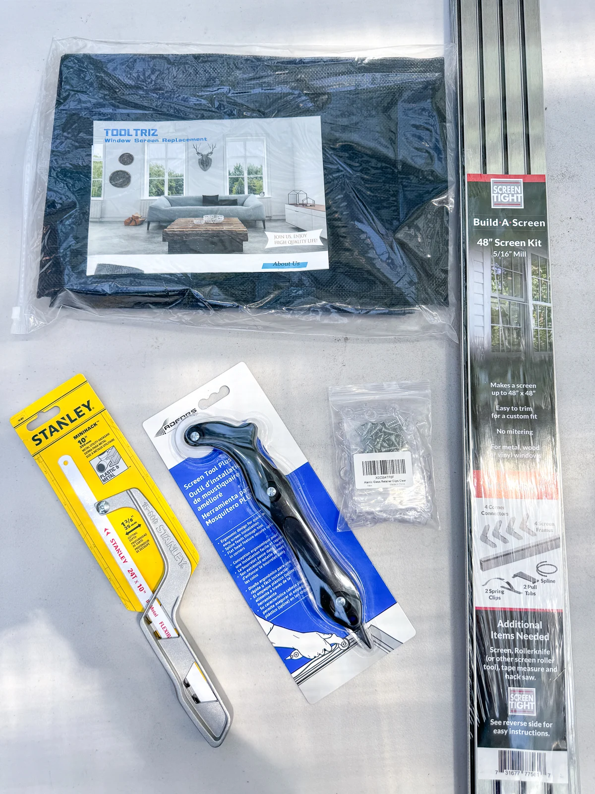 supplies for DIY window screen
