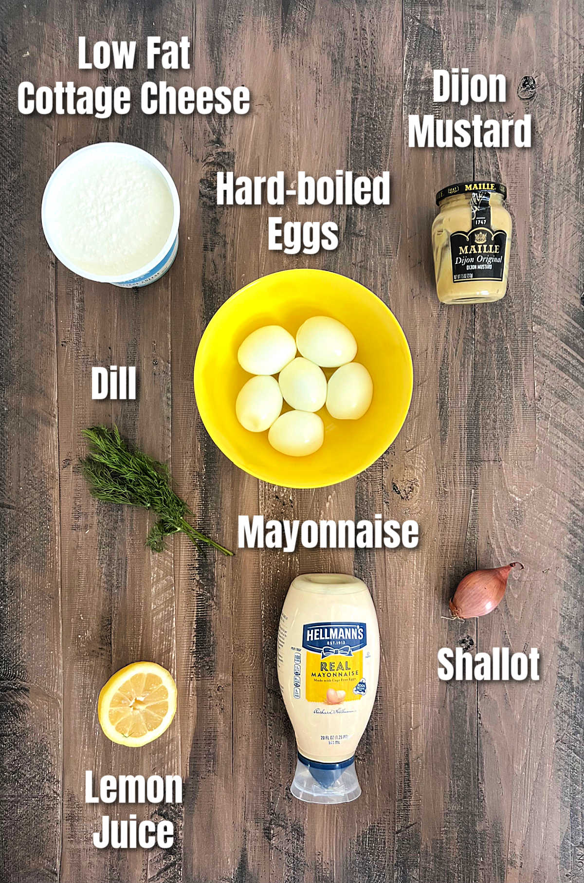 Ingredients for making cottage cheese egg salad.