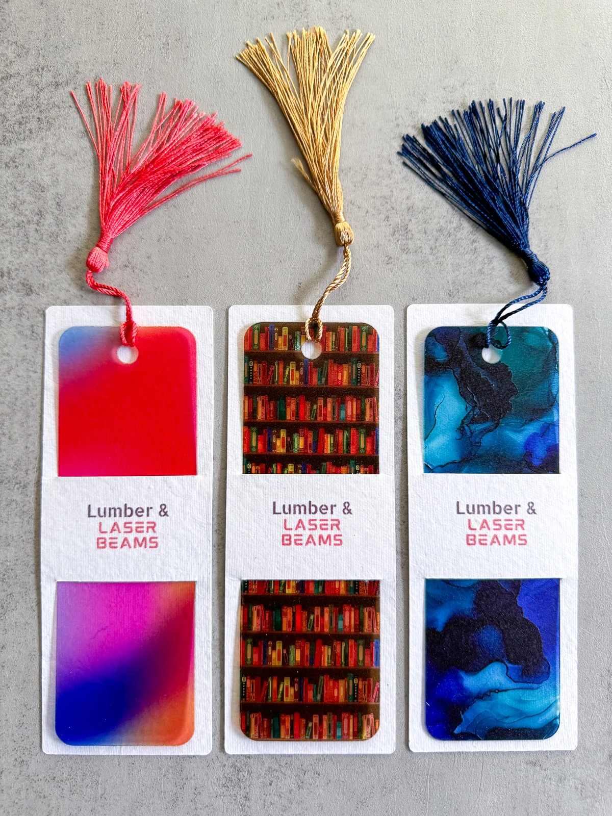 thin acrylic bookmarks cut with a diode laser
