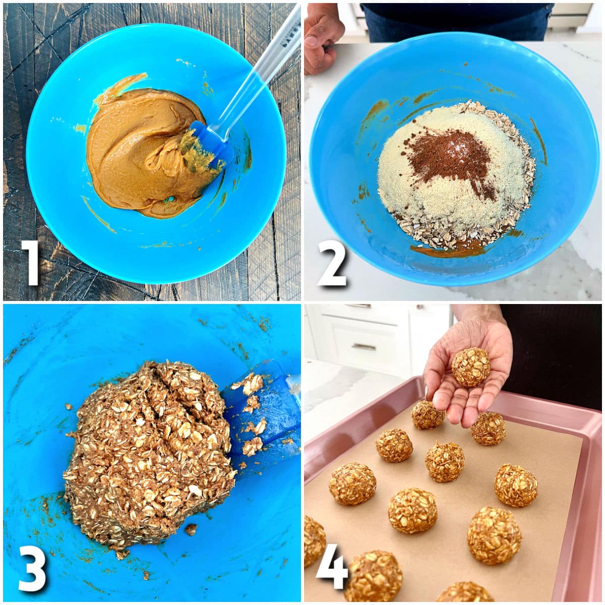 Steps 1-4 for pumpkin protein balls.