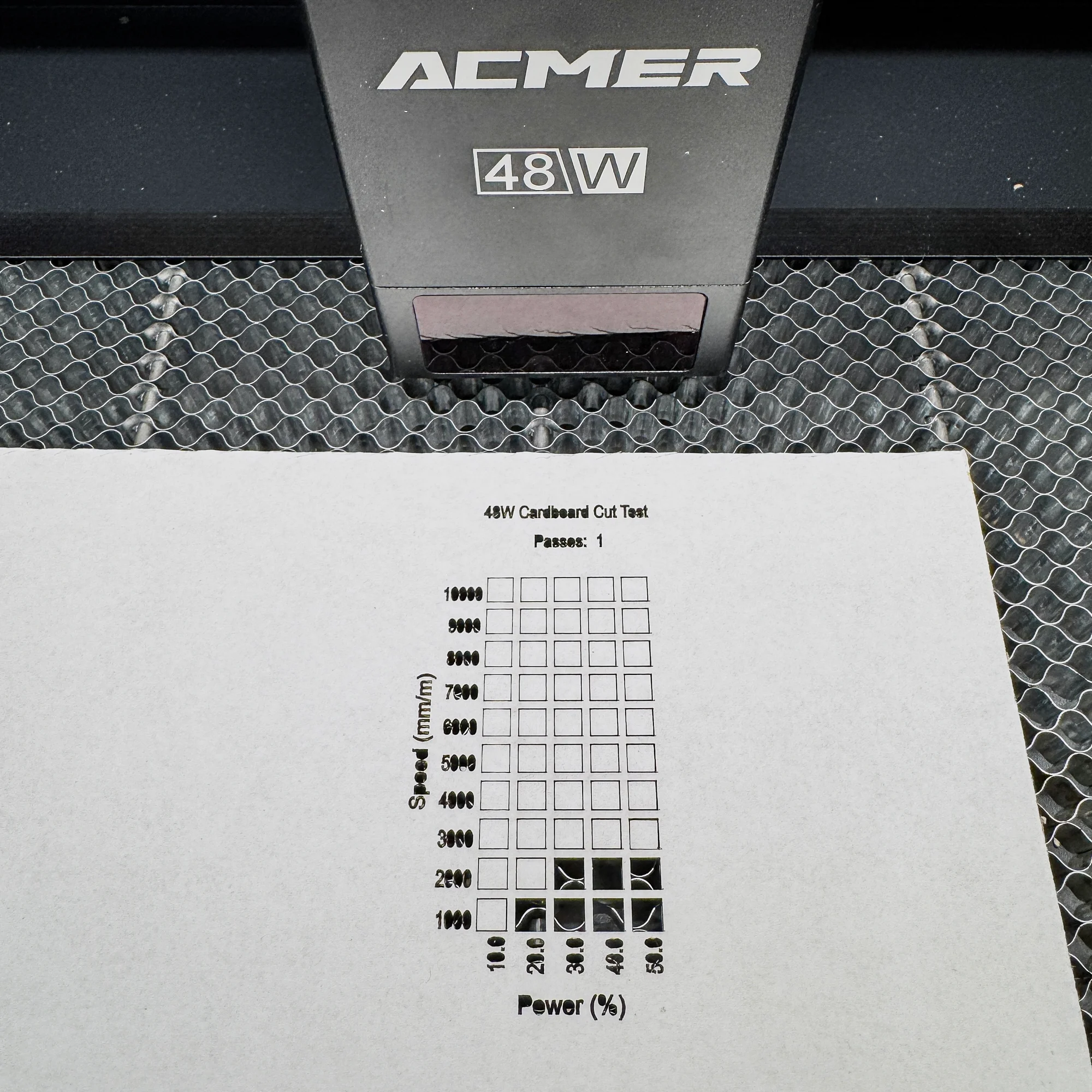 ACMER 48W cut test with cardboard